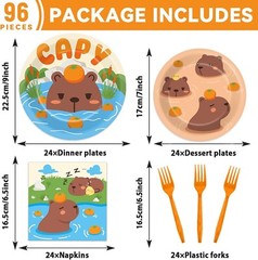 96Pcs Capybara Party Supplies Plates Napkins Decor Dinnerware Animal Theme fo…