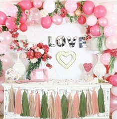 Retro Pink Sage Green Tissue Pepper Tassel Garland for Woodland Shower 15 Pcs