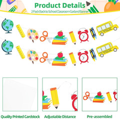 2 Pack Back to School Classroom Garland Banner – School Theme Hanging Decoration