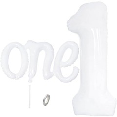 2Pcs One Balloon Set, 40inch Large Nylon Number 1 Balloon and 26inch White