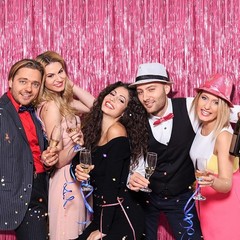 Stunning 2 Pack Pink Foil Fringe Backdrop – Enhance Any Celebration Effortlessly