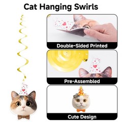 Cat Happy Banner Pre-Strung Cat Party Decorations NO DIY Gold Glitter Happy S…