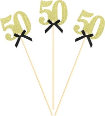 8 pcs Gold Glitter 50th Birthday Centerpiece Sticks, Number 50 with Bow Centerpi