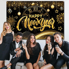 New Year 2025 Gold Banner, Decorations Backdrop for New Year’S Eve Parties
