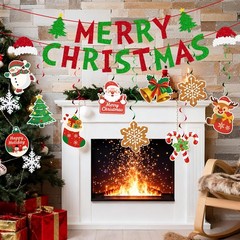 38Pcs Merry Christmas Banner Xmas Decorations – Pre-Assembled Hanging Swirl, …