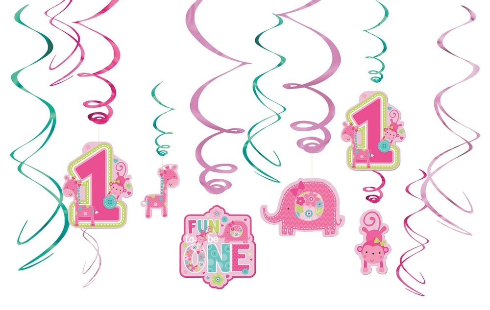One Wild Girl Jungle Animal Cute 1st Birthday Party Hanging Swirl Decorations