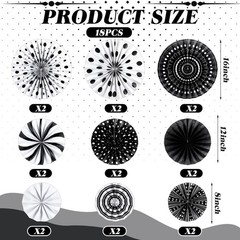 18 Pcs Black White Round Hanging Paper Fans Decor Back to School Paper Fans R…