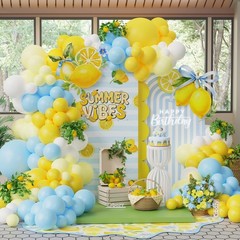 160Pcs Lemon Balloon Arch Kit, Blue Yellow Lemonade Balloons Garland for Summ…