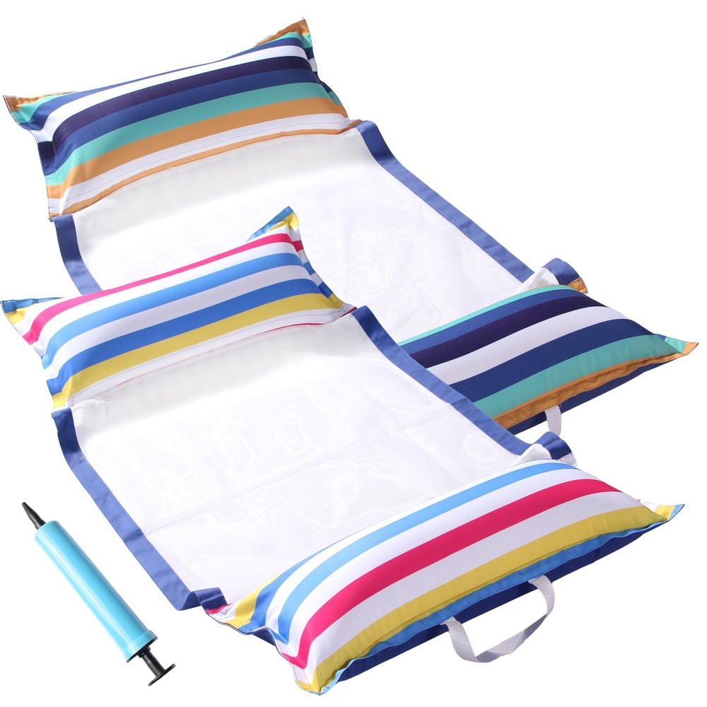 Pool Hammock Floats, XL, 2Pack Inflatable Water Floaties 4-in-1 (Saddle, Loun.