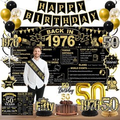 50th Birthday Decorations for Men, Black Gold Back