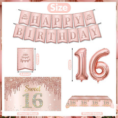 Sweet 16 Party Decorations Include Sweet 16 Banner Backdrop Cake Topper Table…