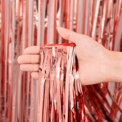 2 Pack Rose Gold Foil Fringe Backdrop Curtains Tinsel Streamers for Party