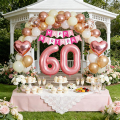 60Th Birthday Decorations for Women, Rose Gold and Pink Party Supplies Set with