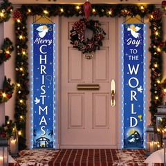 Christmas Nativity Door Banner with Lights Joy to the 12 x 71 inches, Blue