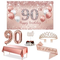 90th Birthday Decorations Party Set for Women, Rose Gold 90 Birthday Banner a…