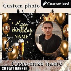 1x 2D Custom Birthday Party Banner Crown Beer Design Photo Vinyl Backdrop Decor❀