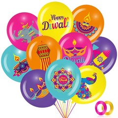 50 Pcs Diwali Decorations – 12 Inch Happy Diwali Balloons, Latex Elephant & P…