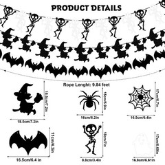 Halloween Glittery Garland, 5 Sets Skull Bat Spider Ghost Witch Party Hanging…