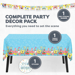 Spongebob Table Cloth and Birthday Banner | Spongebob Birthday Decorations and P