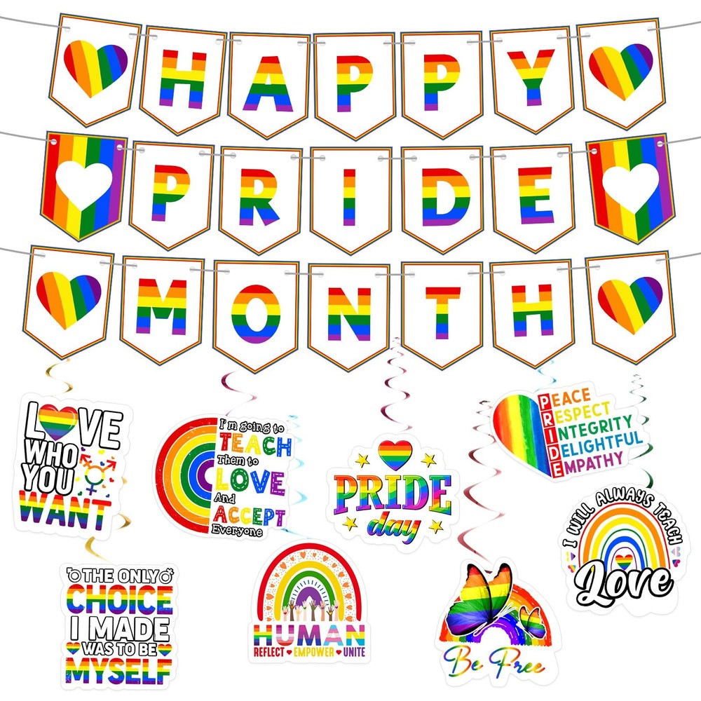 Happy Pride Month Banner Double Side Print Lgbtq+ Decoration Rainbow Party De…