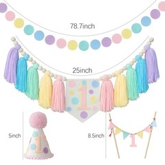 Ereniko Pastel First Birthday Decorations 1st High Chair Banner Girl Fun To B…