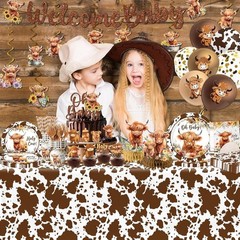 Highland Cow Baby Shower Decorations Farm Animals Brown Cow Print Tableware I…