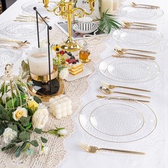 Rubtlamp 60Pcs Clear Plastic Plates,Clear Disposable Plates With Gold Rim,Hea…