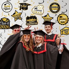 30 Pcs Graduation Decorations 2026 Graduation Hanging Swirls Gold Foil Paper …