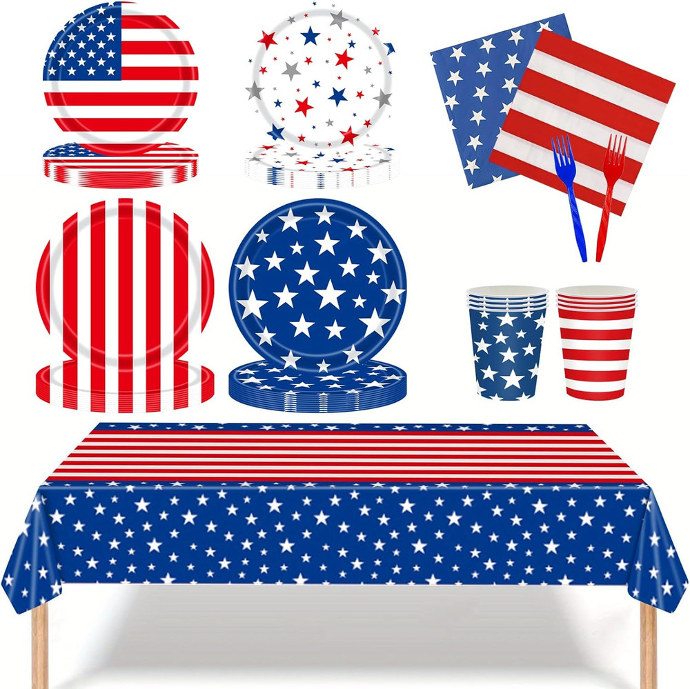4Th of July Decorations Patriotic Decorations Party Supplies Set for 24 Guests,