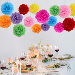 Navy Blue Tissue Paper Pom Poms Hanging Flowers Wedding Party Decor 16 PCS