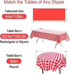 Red Gingham Disposable Tablecloth 108×54 Rectangular Picnic Party Wedding