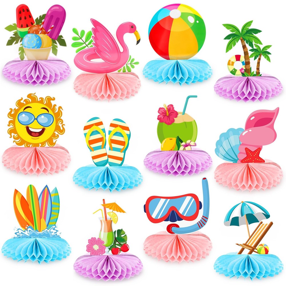 Adecortalk 12 Pcs Summer Beach Honeycomb Centerpieces Pool Party…