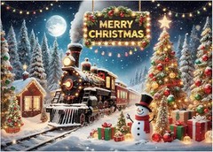 8x6ft Christmas Express Train Backdrop Merry Christmas Snowman Party Decor Sign
