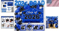 2026 Graduation Party Decorations Blue Black Balloon Boxes Arch Kit Backdrop