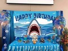 Shark Kids Adult Birthday Decorations Backdrop Photo Background Banner 8×6 ft