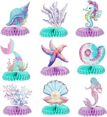 9 Pcs Mermaid Theme Birthday Party Decorations, 3D Double Sided Honeycomb Cen…