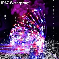 Outdoor Solar Fairy String Lights 200 LED 66ft 2 Pack Waterproof Red White Blue