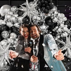 Black and Silver Balloon Garland Arch Kit for Parties and Celebrations
