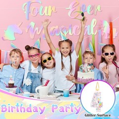 Four Ever Magical Unicorn Banner with Glitter Number 4 Birthday Candles, Unic…