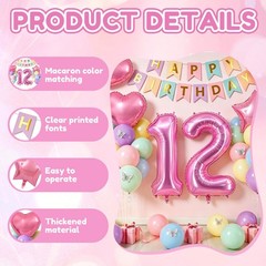 Fudefer 12th Birthday Decorations Girls Pastel Number 12
