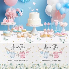 Gender Reveal Decorations Tablecloth, 3 Pack Disposable Greenery Baby Clothes