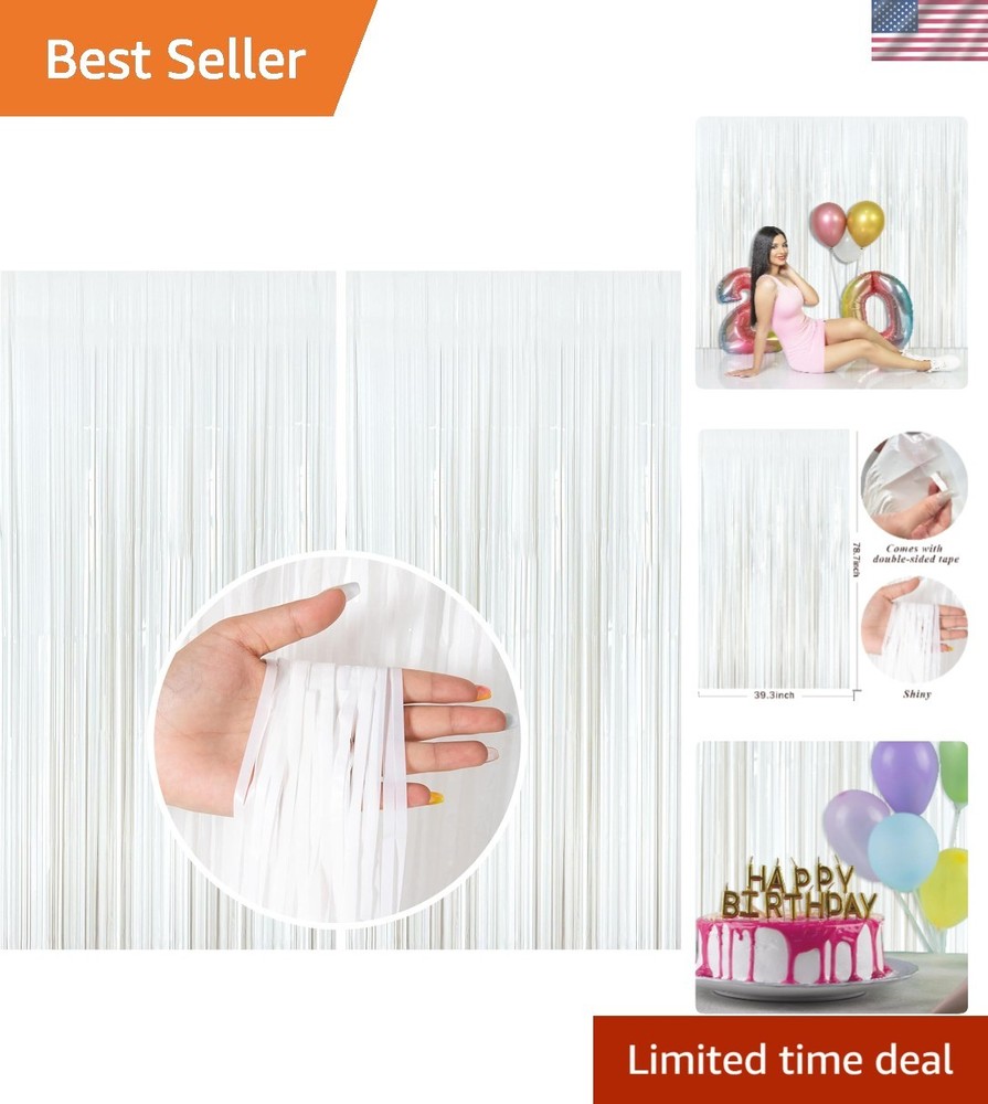 Foil Fringe Curtain Decorations – 2 Pack White Streamers for All Celebrations