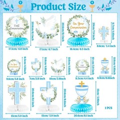 12Pcs Blue Baptism First Communion Party Honeycomb Centerpieces Cross Religio…