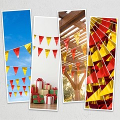 130FT Red Gold Glitter Triangle Pennant Banner Flag Metallic Bunting Fabric G…