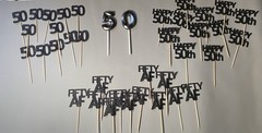 50th Birthday Gold Black Hanging Table Decorations Cake Toppers Set for Adults