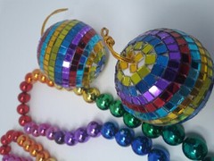 Pride Rainbow Lot Of 5 Mirrored Disco Ball Ornament & Bead Necklace LGBTQ