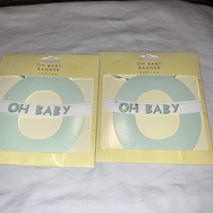 Baby Shower Banner By Table Fun Oh Baby 6.5 FT Banner Pastel Green X2 Brand New