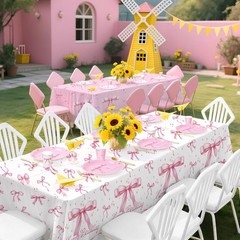 Delightful Pink Bow Party Kit for 24: Plates, Napkins & Bachelorette Essentials