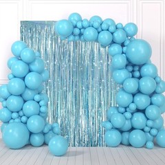 2 PCS Laser Light Blue Foil Fringe Curtains Tinsel Streamers Party Backdrop