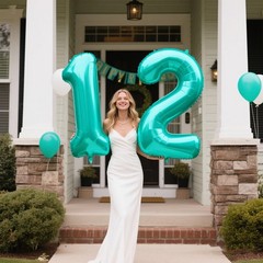 40 Inch Teal Blue Balloon Number 1 First Birthday Jumbo Mylar Foil Helium Bal…